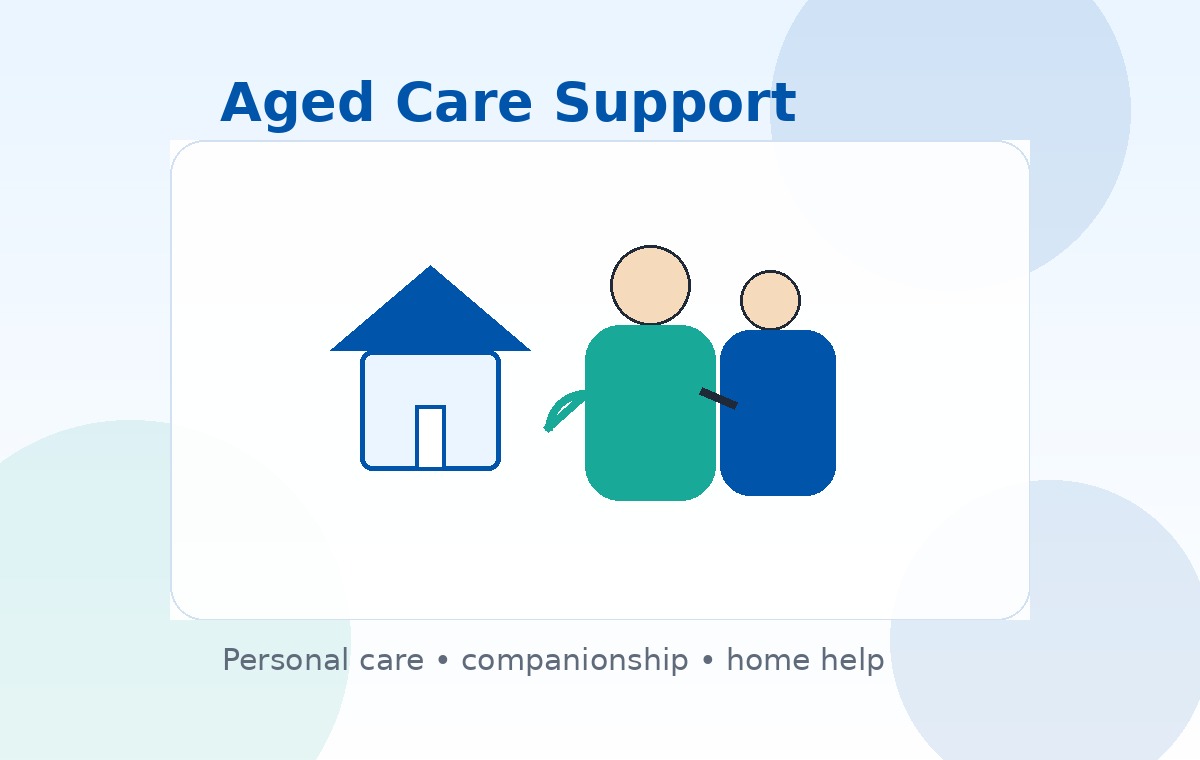 Aged care support illustration showing home care and companionship