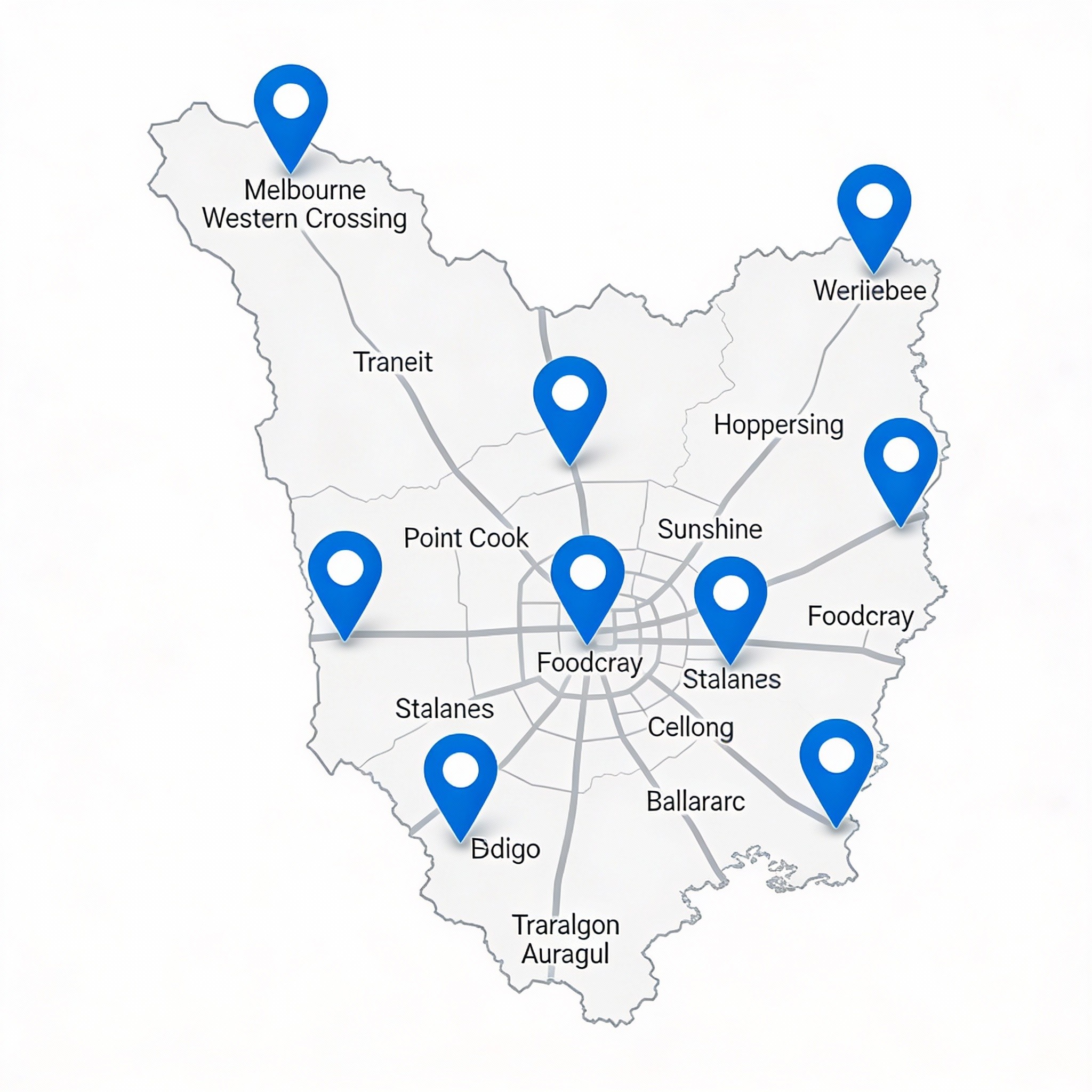 Map of Victoria showing Aevitas Care NDIS service areas